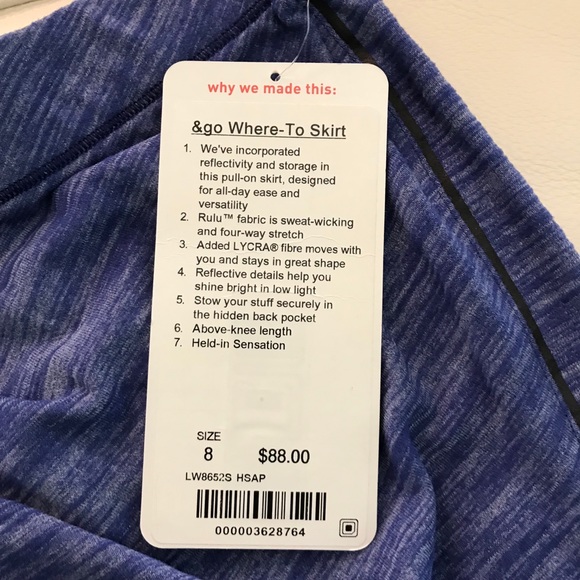 NWT HSAP LULULEMON & GO WHERE TO SKIRT - - Size 8 - Picture 6 of 8